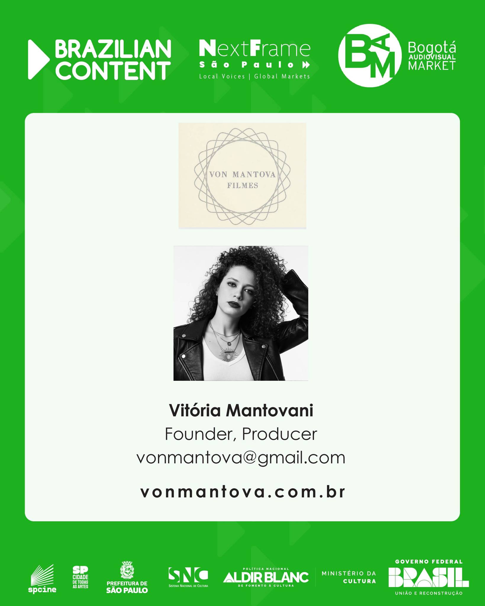 Productora audiovisual que desarrolla proyectos en las áreas de desarrollo, producción y distribución cinematográfica. Recientemente, ha ampliado su actividad incorporando la inteligencia artificial a sus procesos creativos y a la producción audiovisual.

En el BAM, Vitória presenta los proyectos Artemisia y Lord of the Valleys.

🤝 Busca en el BAM
Financiación, coproducción internacional, preventas y desarrollo de contenidos originales para plataformas.